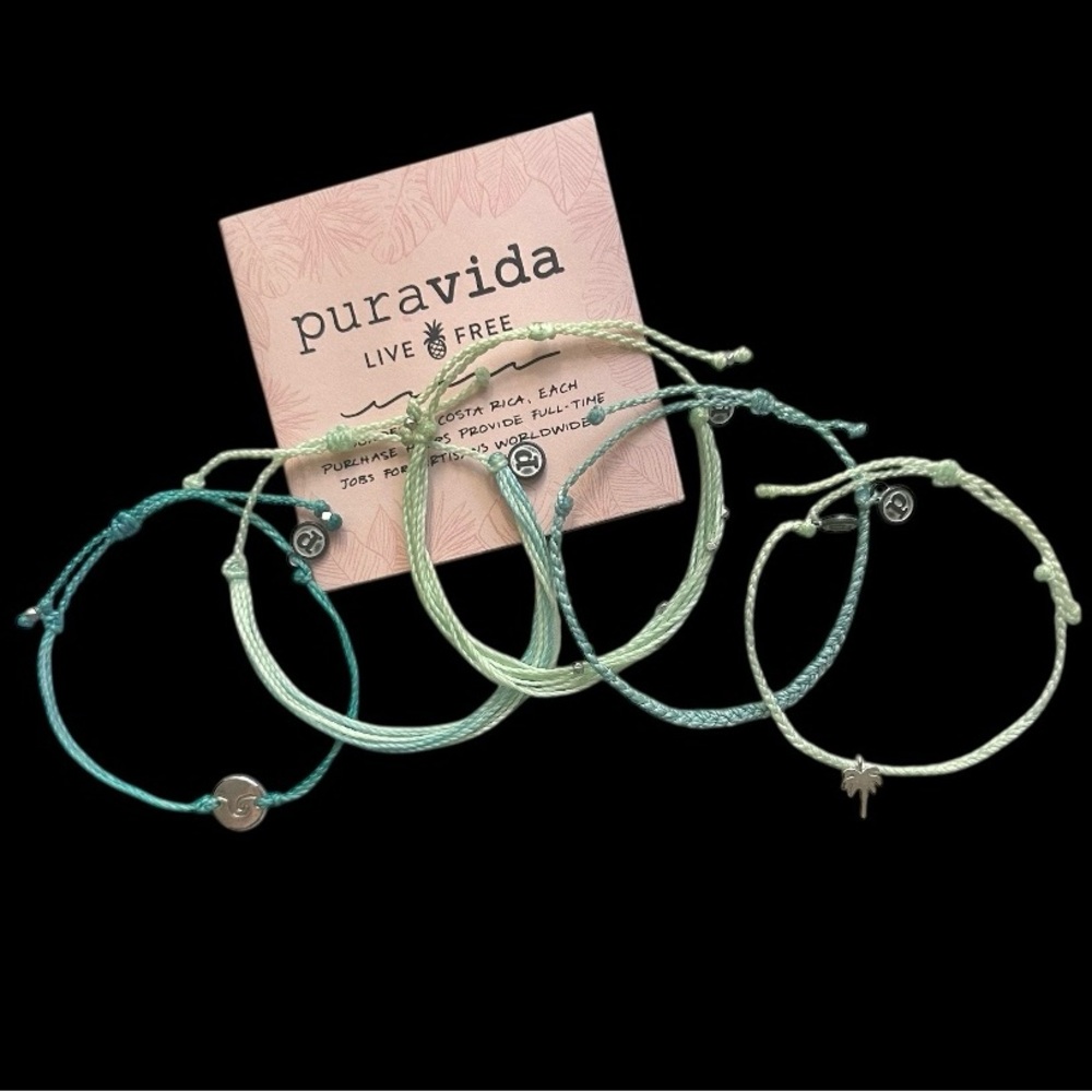 NEW Set of 5 Puravida Aqua Green String Bracelets